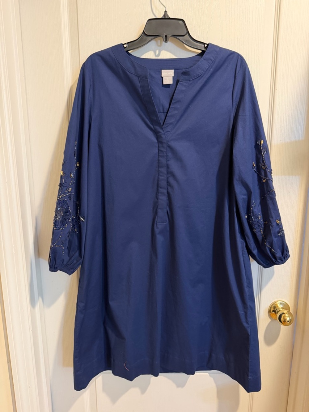 Chico's Navy Embroidered Sleeve Tunic Dress